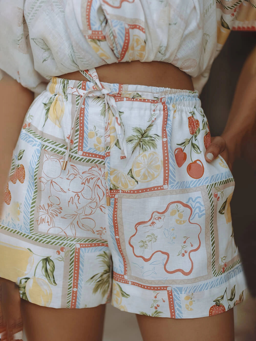 Women’s Printed Co-Ord Set with Tie Waist and Relaxed Fit Shorts