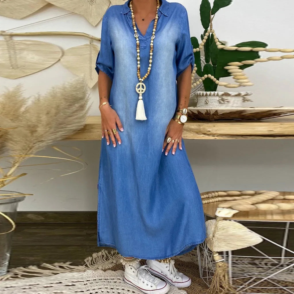 EVIE | Side-Slit Denim Luxe
