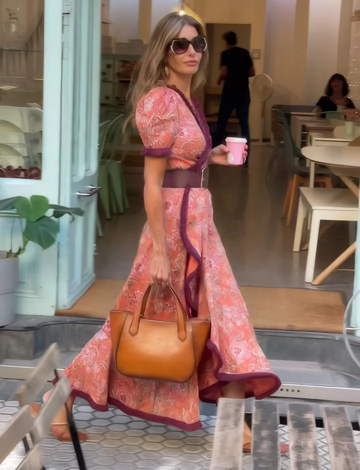 Gracie - Elegant Pink Short Sleeve Maxi Dress