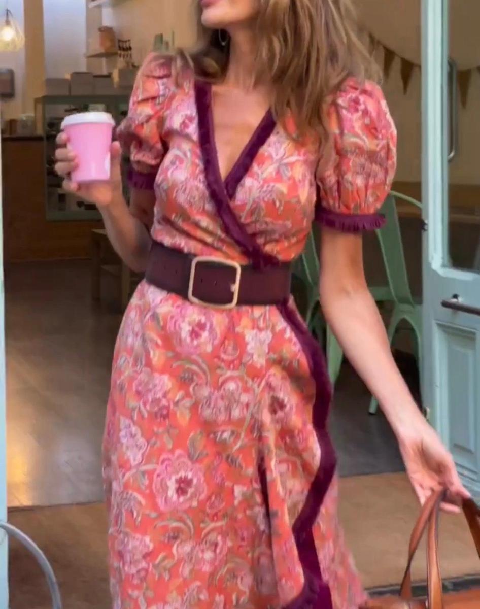 Gracie - Elegant Pink Short Sleeve Maxi Dress