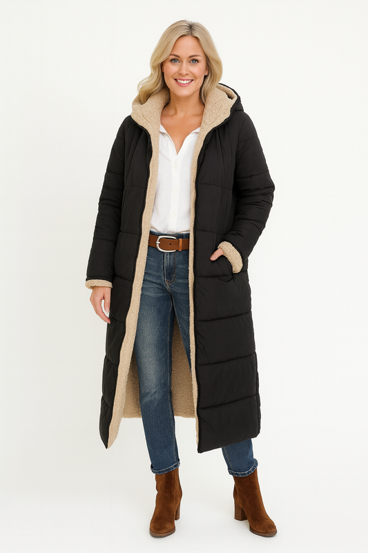 MARJORY | Vintage Long Quilted Coat with Hood