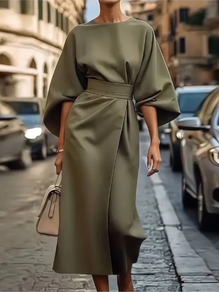 AVA | Batwing Sleeve Midi Dress - Elegance in Motion