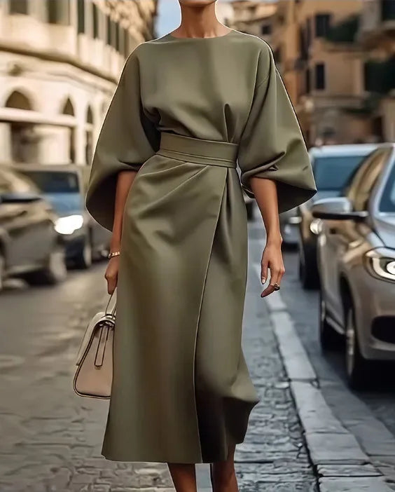 AVA | Batwing Sleeve Midi Dress - Elegance in Motion