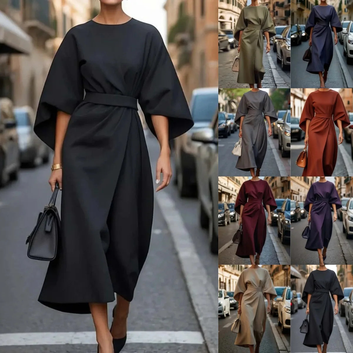 AVA | Batwing Sleeve Midi Dress - Elegance in Motion