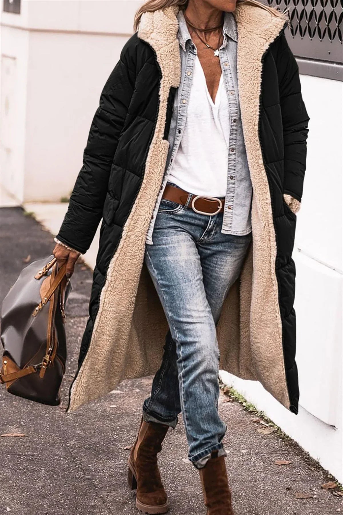 MARJORY | Vintage Long Quilted Coat with Hood