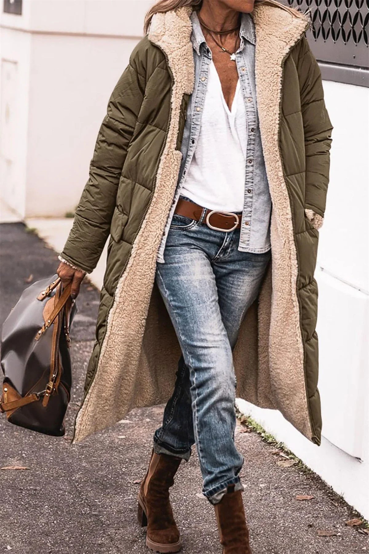 MARJORY | Vintage Long Quilted Coat with Hood