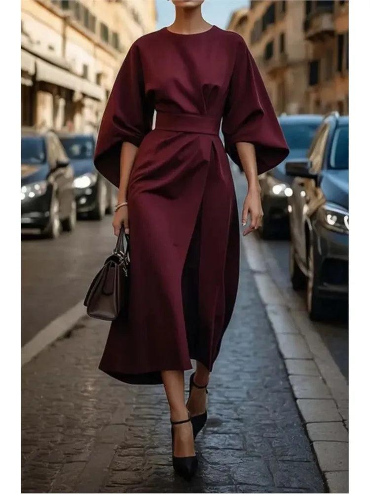 AVA | Batwing Sleeve Midi Dress - Elegance in Motion