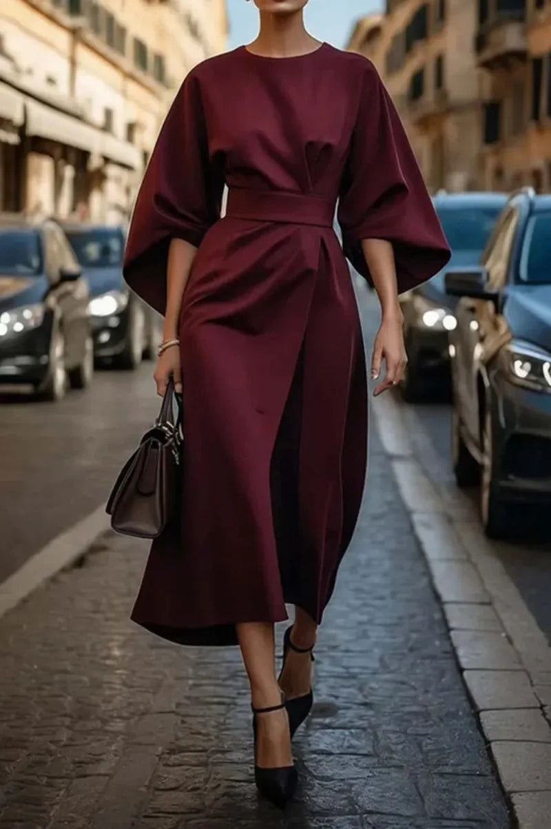 AVA | Batwing Sleeve Midi Dress - Elegance in Motion
