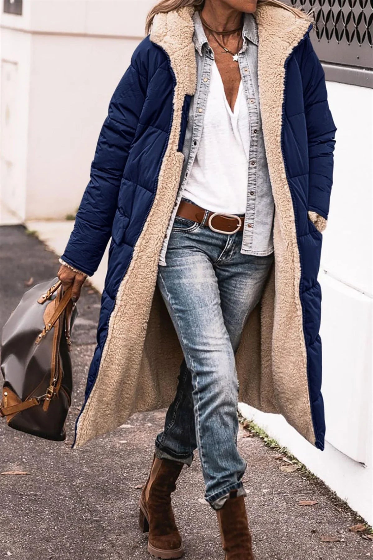 MARJORY | Vintage Long Quilted Coat with Hood