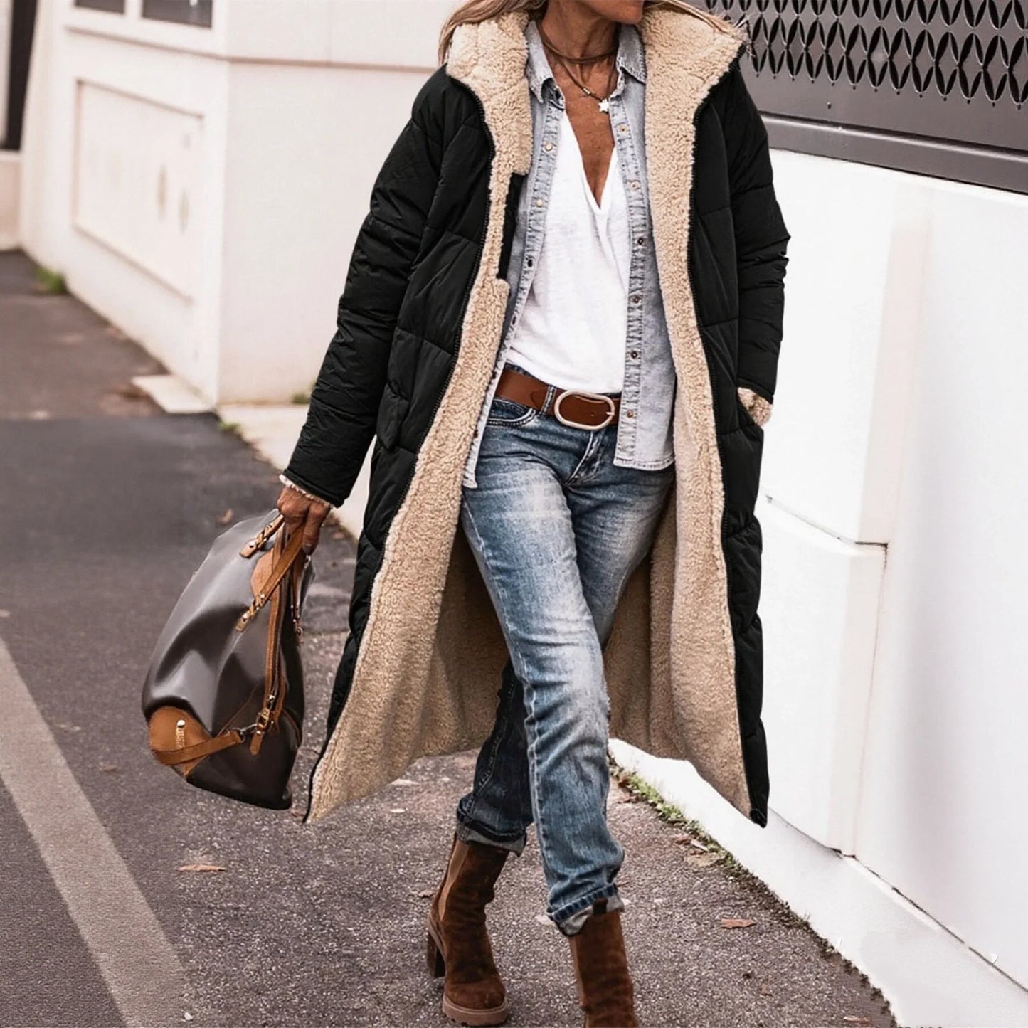 MARJORY | Vintage Long Quilted Coat with Hood