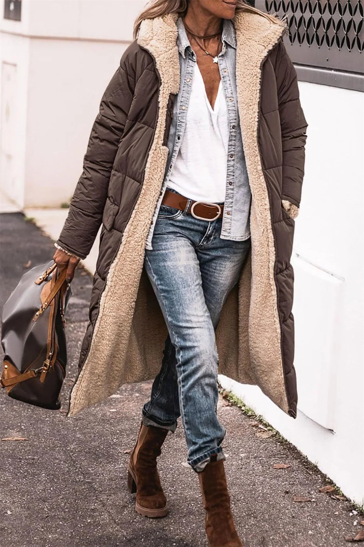 MARJORY | Vintage Long Quilted Coat with Hood