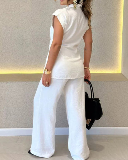 Comfy Plain Sleeveless Two Piece Set