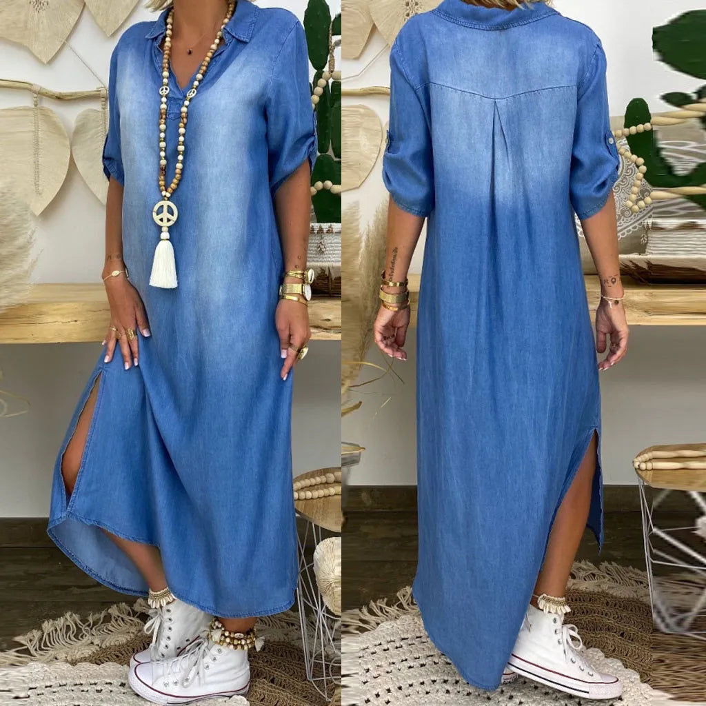 EVIE | Side-Slit Denim Luxe