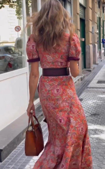 Gracie - Elegant Pink Short Sleeve Maxi Dress