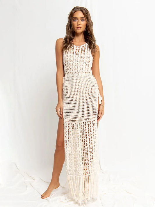 SOLARA | Crochet Fringe Maxi Dress
